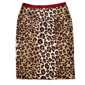 Moschino Leopard Print Pencil Skirt in Brown Tan/Khaki With Red Accent Size 6 US